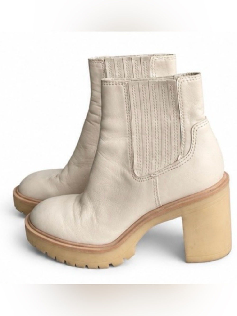 Dolce Vita Huey Ivory Leather Lug Sole Boots Size 7.5